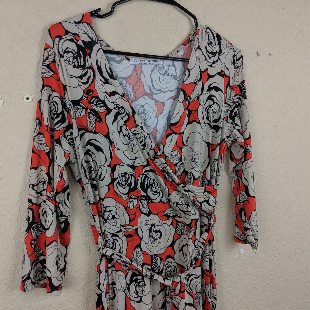 Unique Maxi Dress - Orange and Black Floral Design
